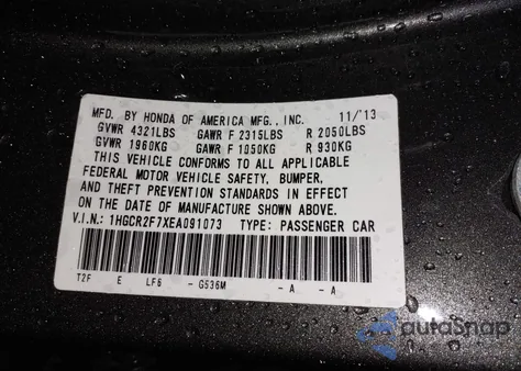2014 Honda Accord Ex from USA, damaged, VIN 1HGCR2F7XEA091073